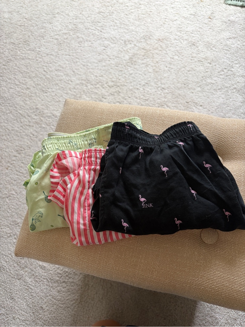PINK Victoria's Secret Black Shorts with Pink Flamingo Print
